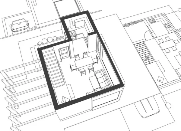 Dom Projekt Architektoniczny Szkic Ilustracja — Wektor stockowy