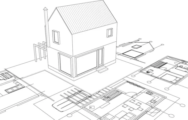 Casa Projeto Arquitetônico Esboço Ilustração —  Vetores de Stock