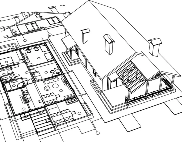 House Architectural Project Sketch Illustration — Archivo Imágenes Vectoriales