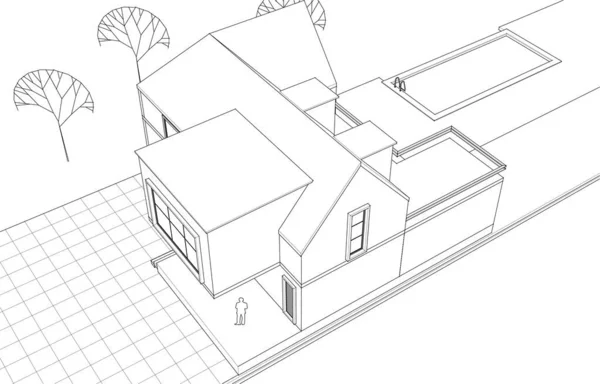 房屋建筑草图3D插图 — 图库矢量图片