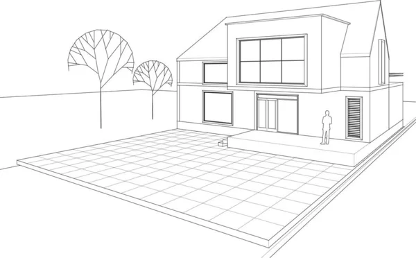 房屋建筑草图3D插图 — 图库矢量图片