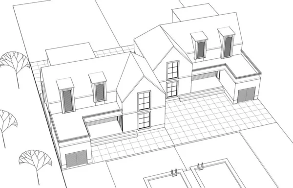 Casa Schizzo Architettonico Illustrazione — Vettoriale Stock