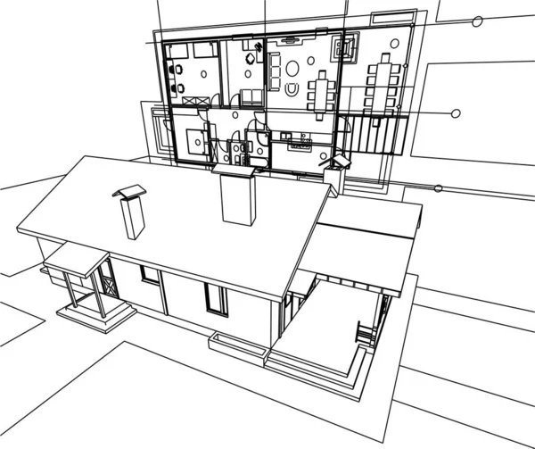 Dom Plan Fasady Architektoniczny Szkic Ilustracja — Wektor stockowy