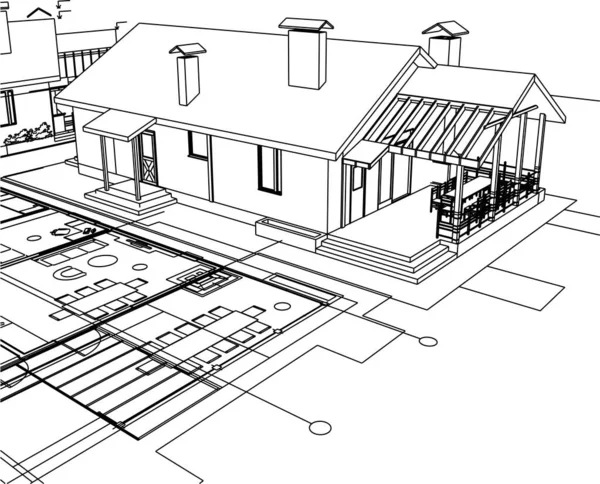 Σπίτι Σχέδιο Προσόψεις Αρχιτεκτονικό Σκίτσο Εικονογράφηση — Διανυσματικό Αρχείο