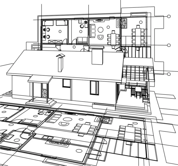 住宅平面图立面建筑草图 — 图库矢量图片