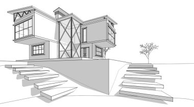 ev mimarisi çizimi 3d illüstrasyon