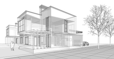 ev mimarisi çizimi 3d illüstrasyon