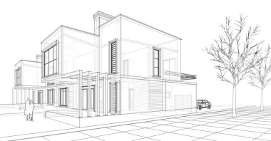 ev mimarisi çizimi 3d illüstrasyon