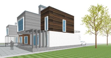 ev mimarisi çizimi 3d illüstrasyon