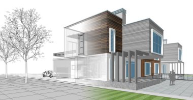 ev mimarisi çizimi 3d illüstrasyon