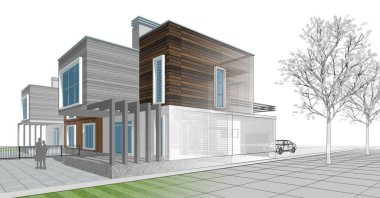 ev mimarisi çizimi 3d illüstrasyon