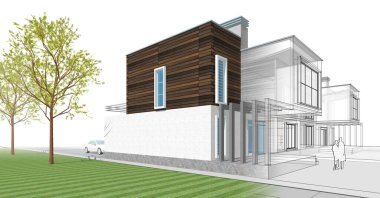 ev mimarisi çizimi 3d illüstrasyon