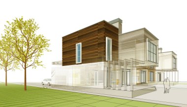 ev mimarisi çizimi 3d illüstrasyon