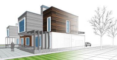 ev mimarisi çizimi 3d illüstrasyon