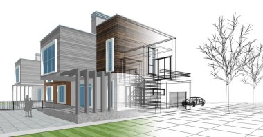 ev mimarisi çizimi 3d illüstrasyon