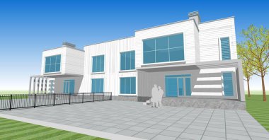 ev mimarisi çizimi 3d illüstrasyon