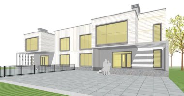 ev mimarisi çizimi 3d illüstrasyon