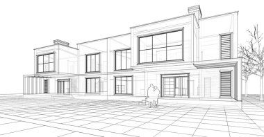 ev mimarisi çizimi 3d illüstrasyon