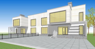 ev mimarisi çizimi 3d illüstrasyon