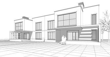 ev mimarisi çizimi 3d illüstrasyon