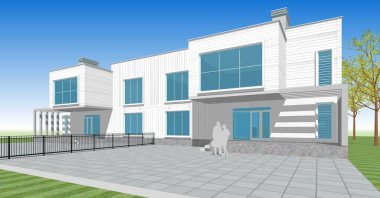 ev mimarisi çizimi 3d illüstrasyon