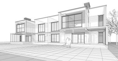 ev mimarisi çizimi 3d illüstrasyon