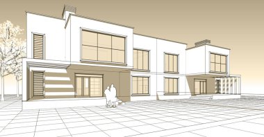 ev mimarisi çizimi 3d illüstrasyon