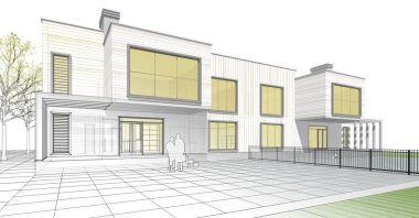 ev mimarisi çizimi 3d illüstrasyon