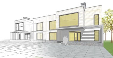 ev mimarisi çizimi 3d illüstrasyon