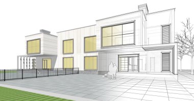 ev mimarisi çizimi 3d illüstrasyon