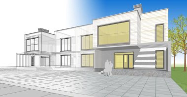 ev mimarisi çizimi 3d illüstrasyon