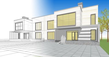 ev mimarisi çizimi 3d illüstrasyon