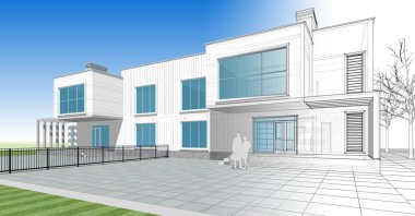 ev mimarisi çizimi 3d illüstrasyon