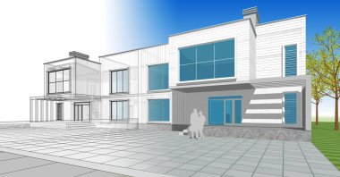 ev mimarisi çizimi 3d illüstrasyon