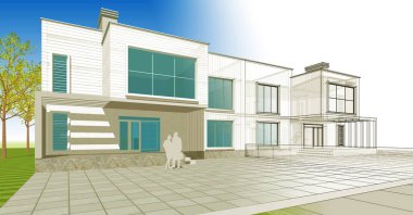 ev mimarisi çizimi 3d illüstrasyon