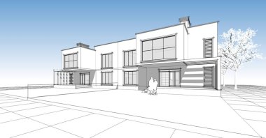 ev mimarisi çizimi 3d illüstrasyon