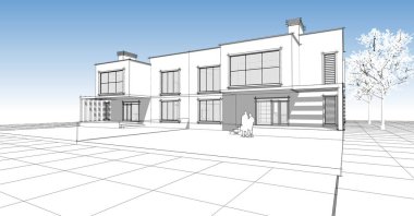 ev mimarisi çizimi 3d illüstrasyon