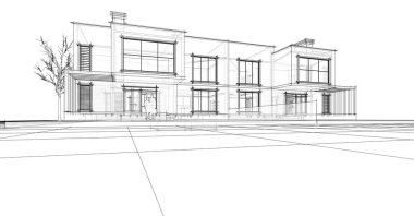 ev mimarisi çizimi 3d illüstrasyon