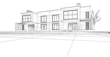 ev mimarisi çizimi 3d illüstrasyon