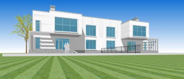 ev mimarisi çizimi 3d illüstrasyon