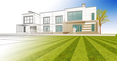 ev mimarisi çizimi 3d illüstrasyon