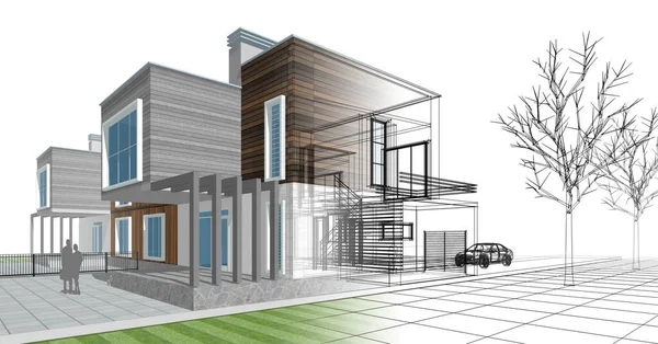 ev mimarisi çizimi 3d illüstrasyon
