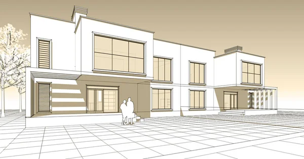 ev mimarisi çizimi 3d illüstrasyon