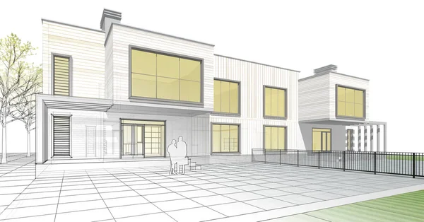 ev mimarisi çizimi 3d illüstrasyon