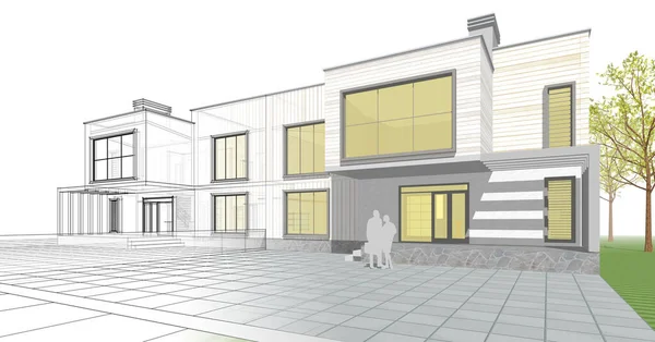 ev mimarisi çizimi 3d illüstrasyon