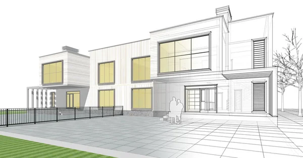 ev mimarisi çizimi 3d illüstrasyon