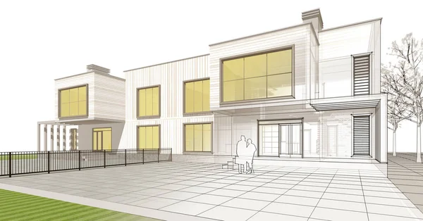 ev mimarisi çizimi 3d illüstrasyon