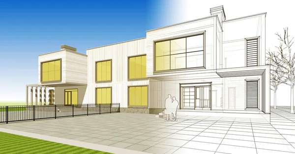 ev mimarisi çizimi 3d illüstrasyon