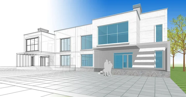 ev mimarisi çizimi 3d illüstrasyon