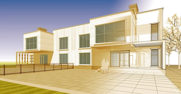 ev mimarisi çizimi 3d illüstrasyon